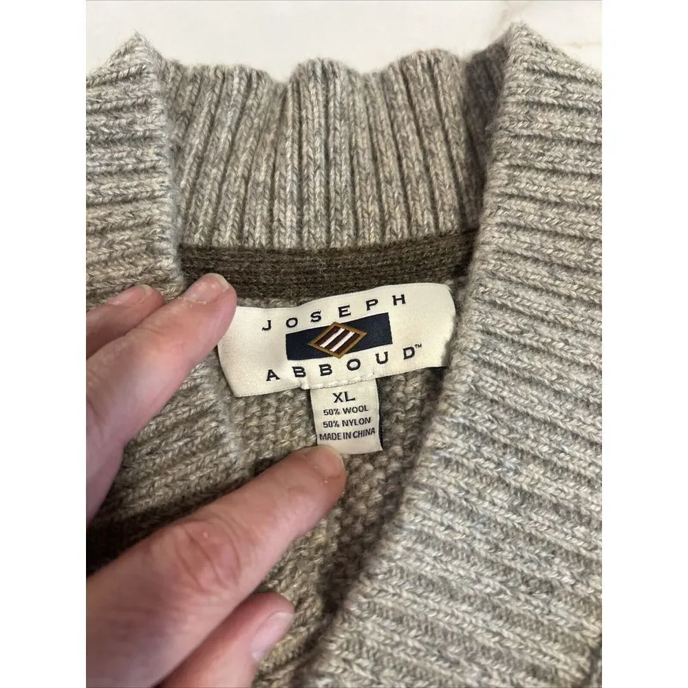 Joseph Abboud Wool Blend Sweater Cable‎ Knit Shawl Collar Pullover Size XL